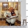 Funny Bathing Highland Cattle Shower Curtains Brown Farm Animal Cow Old Newspaper Fabric Bathroom Bath Curtain Decor with Hooks