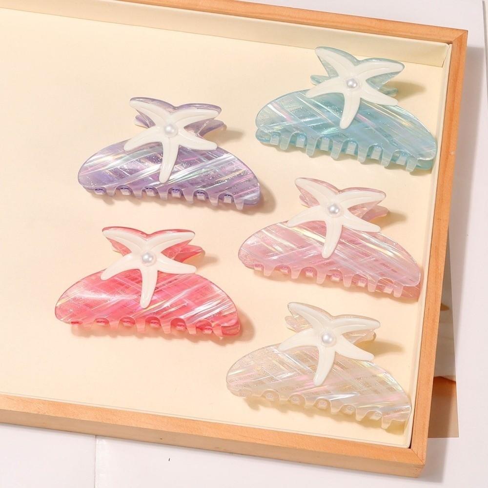 Colorful Starfish Hair Grab Large Acrylic Shark Clip Cute Pearl Hair Claw Back Head