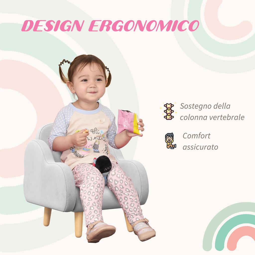 Children S Armchair Up To 3 Years Old With Cloud Shaped Armrests In Fabric 46x51x55cm Gray