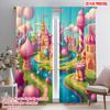 2pcs,2D Plane Printing Popular Curtains Candy Castle Sweet Dreamscape (2) Durable 100% Polyester Fabric (without Rod) Versatile