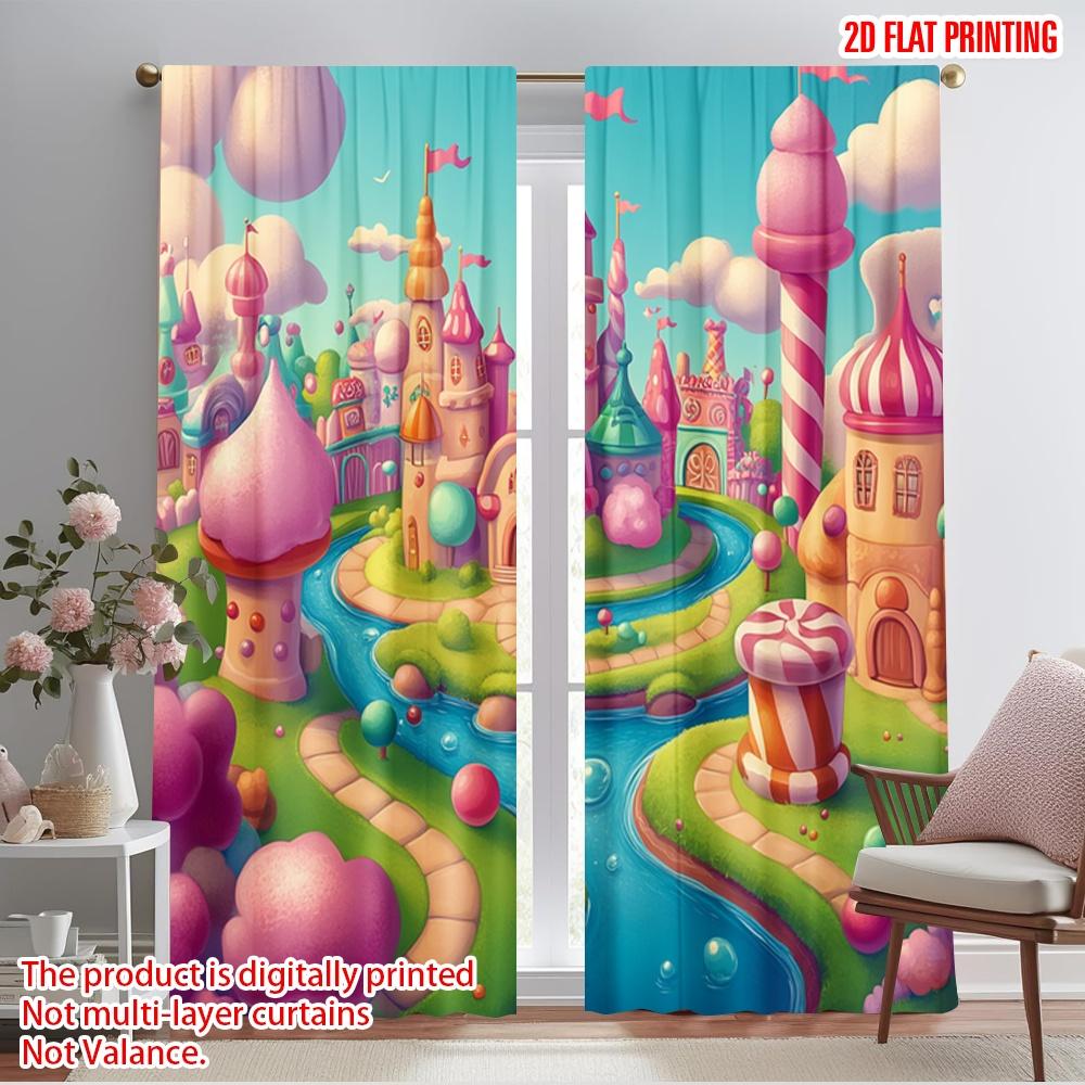 

2pcs,2D plane printing Popular Curtains Candy Castle Sweet Dreamscape (2) Durable 100% Polyester Fabric (without rod) Versatile 52.50×116.00 CM 2pcs