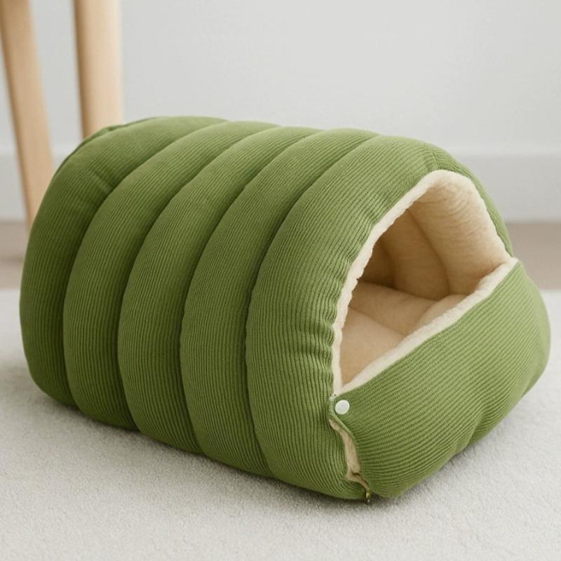 

Caterpillar Pet Bed Cave Soft Corduroy Fleece Lining Warm Enclosed Cat House Dog Nest with Removable Cushion M-45x30x19cm світло-зелений колір