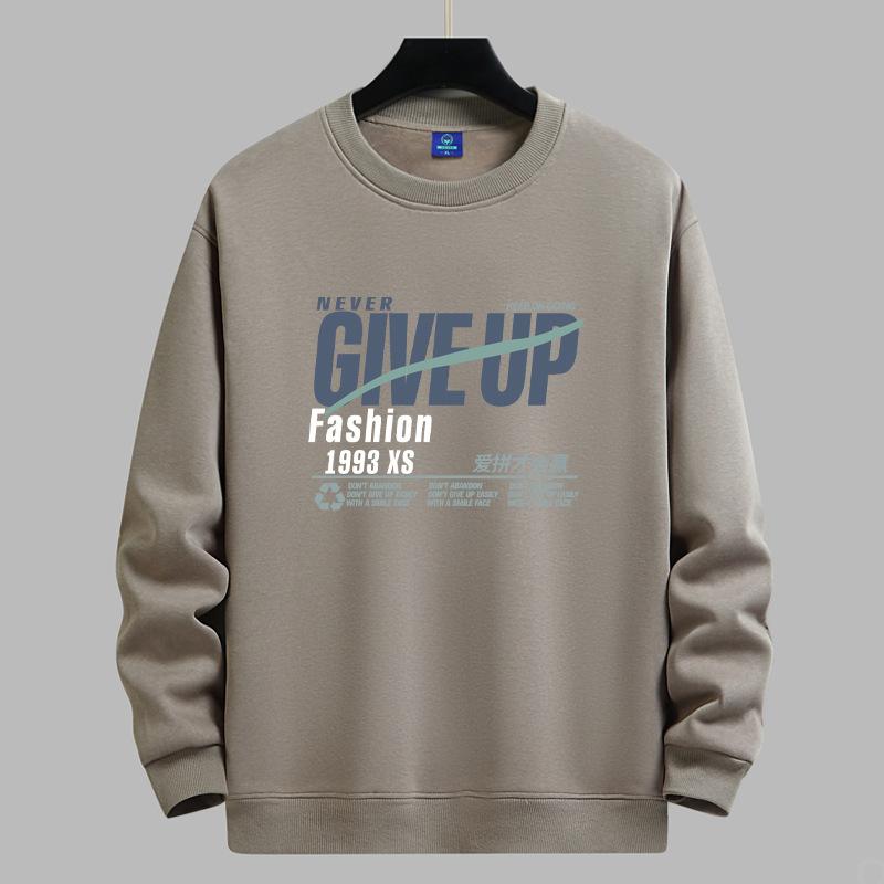 QICED Spring and Autumn Sweatshirt Men's Long Sleeve T-shirt Loose Versatile Casual O-Neck Pullover