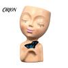 Makeup Brush Holder Creative Resin Girl Portrait Flowerpot for Green Plants Succulents, Holder, Multifunctional Head Vase Vase, Decorative Desktop