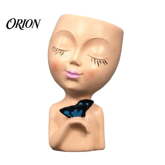 Makeup Brush Holder Creative Resin Girl Portrait Flowerpot for Green Plants Succulents, Holder, Multifunctional Head Vase Vase, Decorative Desktop
