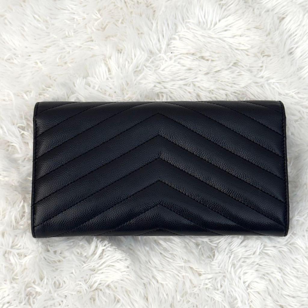 Used SAINT LAURENT Saint Laurent Large Flap Long Wallet Cassandra Black Black V Stitch
