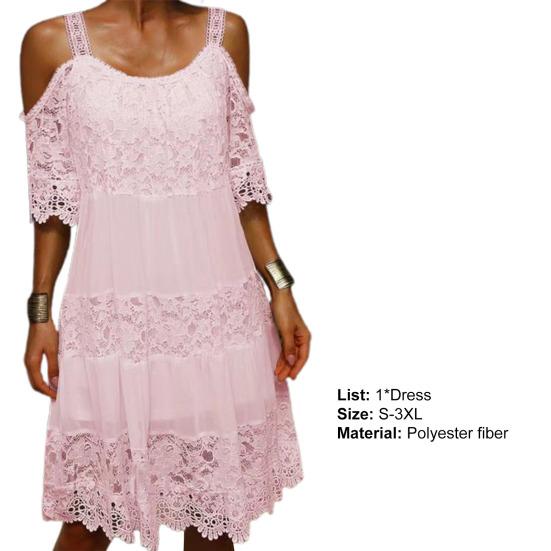 Trägerkleid Kalte Schulter Halber Ärmel Sommerkleid Häkelstickerei Spitze Stickerei Minikleid