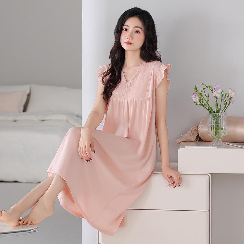 Pajamas Women's Summer Cotton Short Sleeve Long Pajamas Thin Summer Sleeveless Vest Summer Women's Loungewear Skirt
