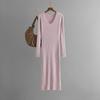 Women's Sweater Dress Fall Long Sleeve V Neck Ribbed Knit Split Long Dress Casual