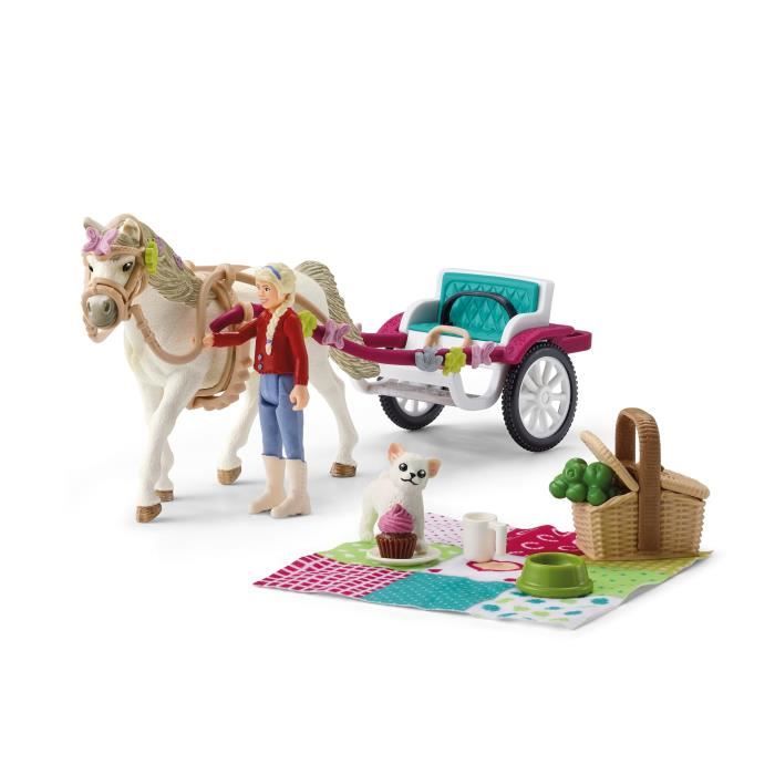 Calèche pour le spectacle équestre, coffret schleich avec 32 éléments inclus dont 1 cheval schleich et 1 personnage, coffret