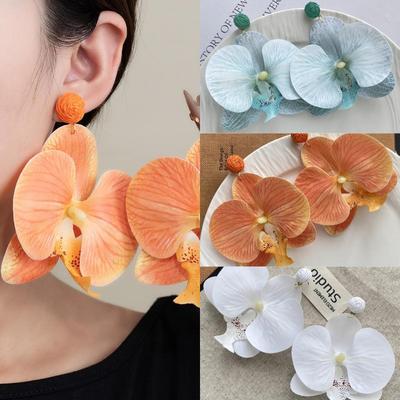 1Pair Simulated Flower Butterfly Orchid Earrings Beach Jewelry Alloy Flower Drop Earrings Jewelry Accessories Korean Style