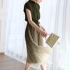 Fashion Solid Summer Dress For Women Pleated Long Dress Female Party Dresses Lace Up Short Sleeve Ladies Dress Clothes 15337
