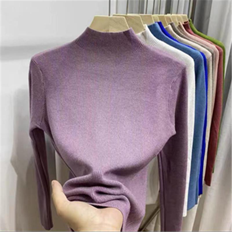 

YYFS Женская мода Повседневный Осень Зима Однотонный Принт Длинный Рукав Полуводолазка Свитера Size: One Size фиолетовый