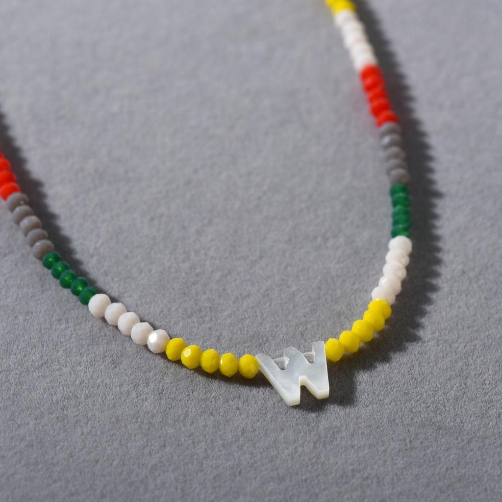 Wind Bohemian Stained Glass Millet Beads Handmade Beaded Letter Pendant Collarbone Chain Trend Necklace Female