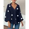 Elegante Blusa da Donna a Pois Larga con Scollo Semiaperto Top Casual a Maniche Lunghe Scollo a V Primavera Autunno Stampata Dolci Camicie Semplici da Ufficio per Signore