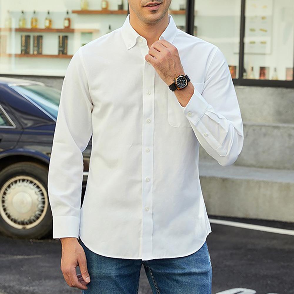 

Весна Осень Мужская повседневная деловая рубашка из ткани Оксфорд, однотонные рубашки, однобортные, простой стиль, модные, на пуговицах XXXXXL белый