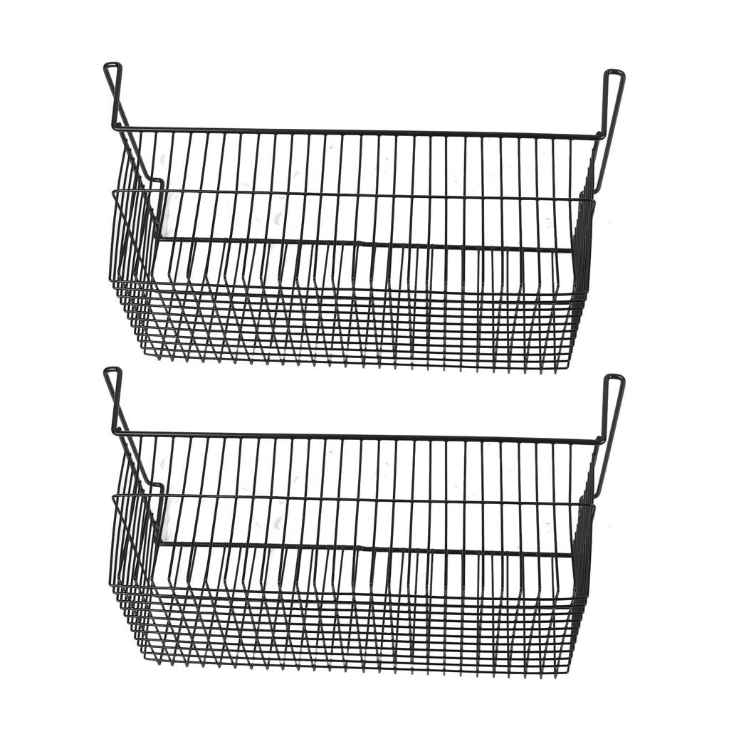 2Pcs Chest Freezer Organizer Bins Deep Basket Stackable Storage Rack Metal Wire Black L63cm X W27cm