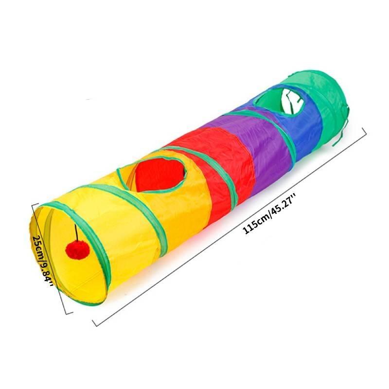 Colorful Rainbow Cat Tunnel Interactive Collapsible Pet Toy For Endless Fun