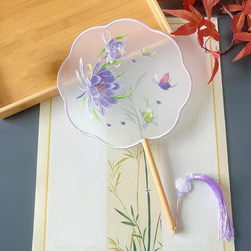 Vintage Doppelseitiger Fächer Blume Stickerei Handfächer Traditionelle Chinesische Kunst Handwerk Hanfu Tanzparty Zubehör Performance Requisiten
