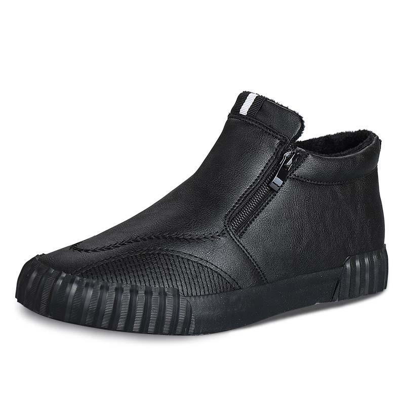 New Winter Style Men's High Top Plus Velvet Warm Leather Shoes Trendy Versatile Flat Shoes Martin Boots Leather Shoes