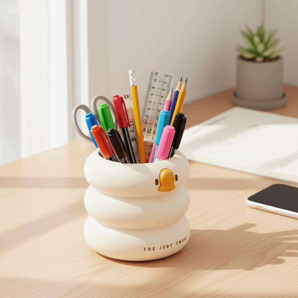Large-capacity Duck-Shaped Desk Organizer Ice Cream Theme Makeup Brush Holder Home Storage