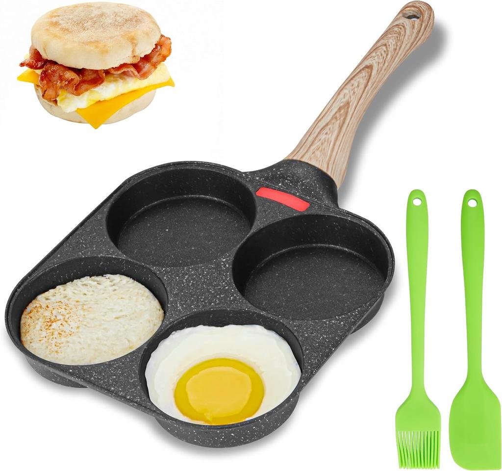Egg Frying Pan, 4-Cup Egg Pan Nonstick, Fried Egg Pan Skillet for Breakfast, Pancake, Hamburger, Sandwiches, Suitable