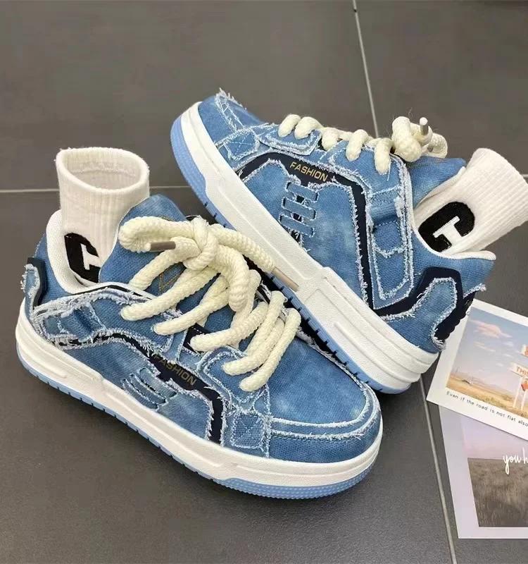Fashion Women Shoes for Men Tennis Retro Denim Punk Skateboard Shoes Fashion Male Sneakers Couple Outdoor Gym Sport Running Casual Shoe