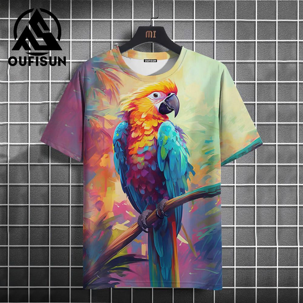 Vintage Men's T-Shirt Colorful Animal Print Short Sleeve Summer Casual Oversized Tee Men Clothing Fashion Streetwear Sportswear