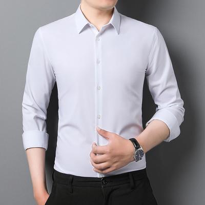 Koszula męska z długim rękawem wiosenna, Slim Stretch, koszula robocza z włókna bambusowego bez prasowania, męska jednokolorowa, uniwersalna koszula biznesowa