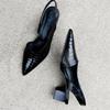 Women Pointed Toes Pumps Mid Chunky Heels Slingback Sandals Summer Vintage Lady Female Slippers Shoes Fashion