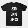 Heren Zwart Print T-shirt Is Mijn Fiets Ok? T-shirt van katoen met transferpapierprint (niet te knippen)