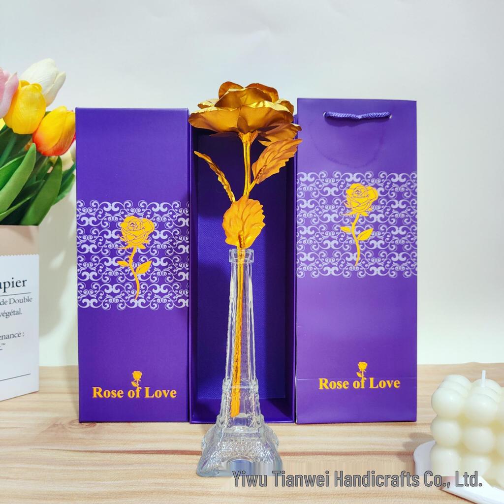 Set de Regalo Rosa de Lámina Dorada para el Día de la Madre, San Valentín, Qixi - Ideal para Mamá o Novia