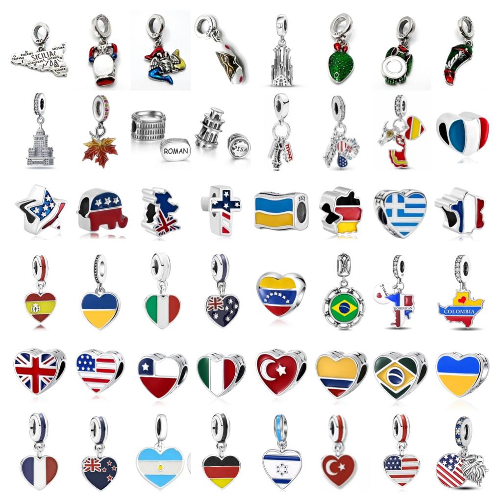 Copper National Flag Beaded Russia Ukraine Canada Uk Charm Fit Original Bracelet Ladies Exquisite Accessories Jewelry