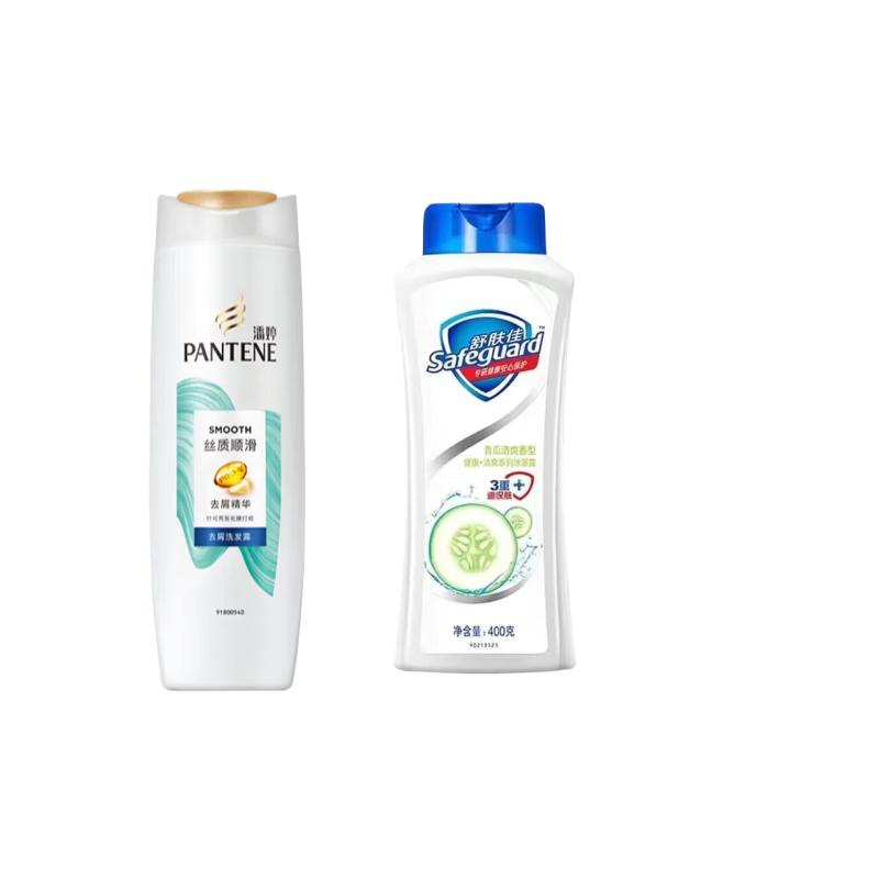 Pantene Silky Smooth Anti-Dandruff Shampoo and Safeguard Cucumber Body Wash Set