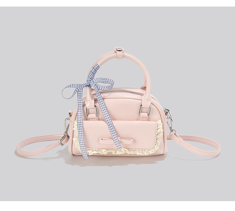 

JIAERDI Sweet Cute Pink Messenger Bag Women Harajuku Lace Bow Chic Handle Boston Crossbody Bags Ladies Retro Bowling Bag Y2k 21x13x9cm розовый
