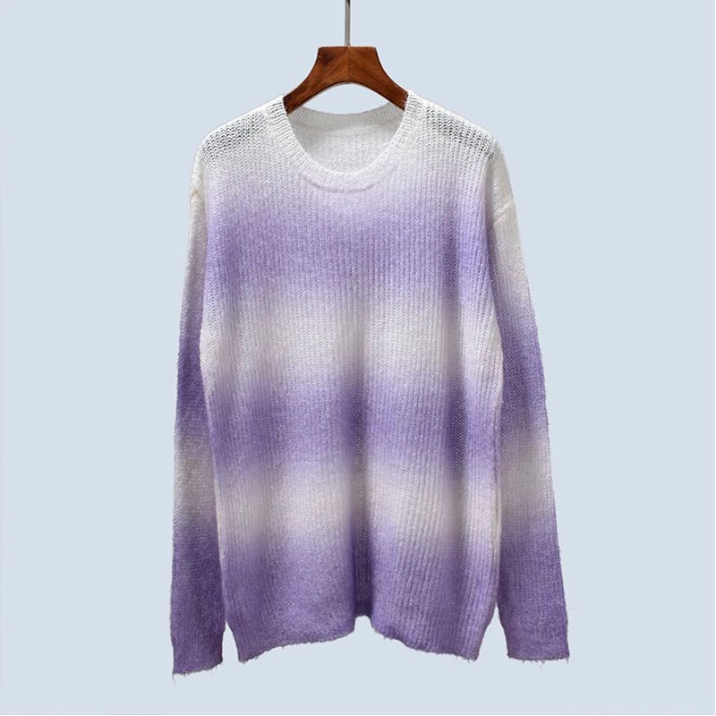 Autumn New Arrival Gradient Dyed round Neck Loose Long Sleeves Idle Style Knitting Sweater Mohair Lightweight Pullover Multicolor Women's Clothing