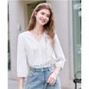 Betu Women's Spring V-Neck French Lace Trim Seven-Sleeve Shirt