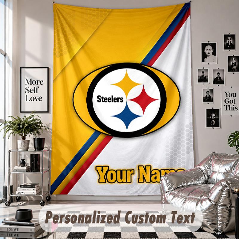 Wall Hanging Tapestry With Custom Name & Text, Pittsburgh Steelers Decorative Tapestry For Bedroom