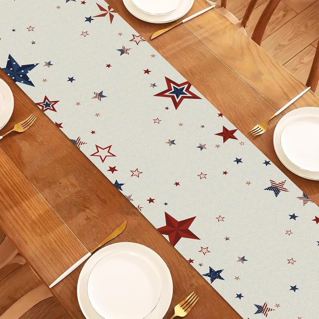 4th of July Table Runner, n Flag Table Runner Decorations for Table, Red White and Blue Table Runners Size 13”X72” (Star)