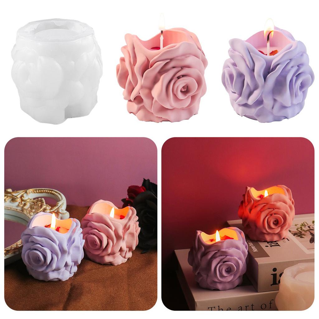 Diy Wreath Candle Molds Silicone Valentine'S Day Aromatherapy Silicone Ornament Rose Candle Holder Mold White For Cakes Soaps