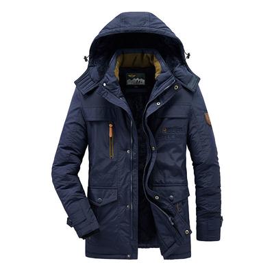 Cotton Padded Men's Medium Long Winter Velvet Thickened Hooded Cotton Coat