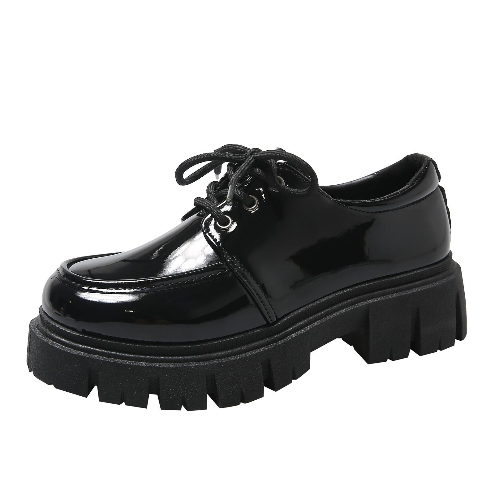 

Женская обувь осень новые кожаные туфли на толстой платформе со шнуровкой повседневные туфли-лодочки 37