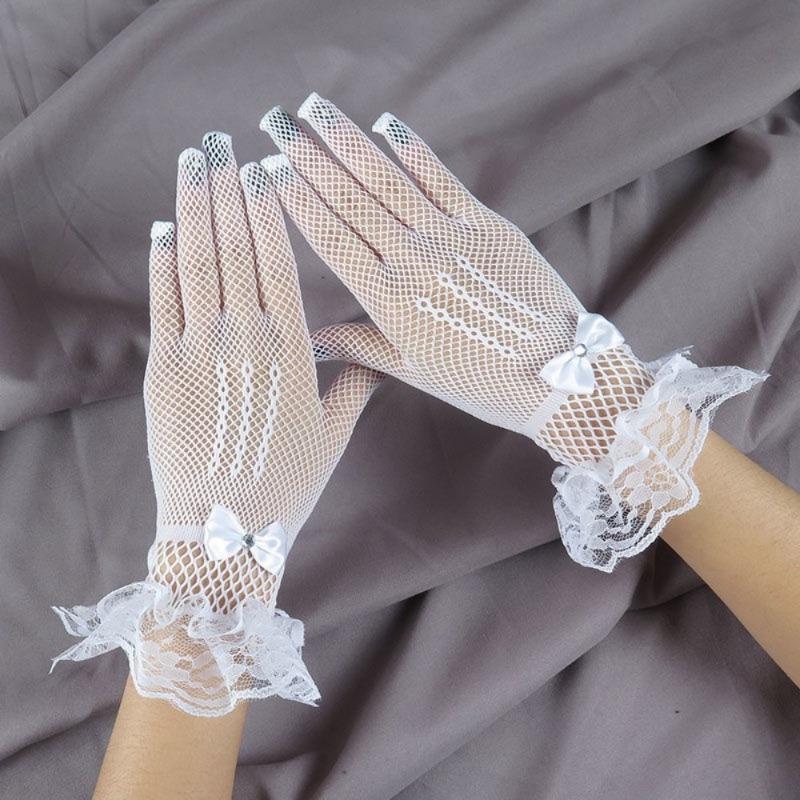 Women Summer Uv-proof Driving Gloves Mesh Fishnet Gloves Lace Mittens Full Finger Girls Lace Fashion Gloves