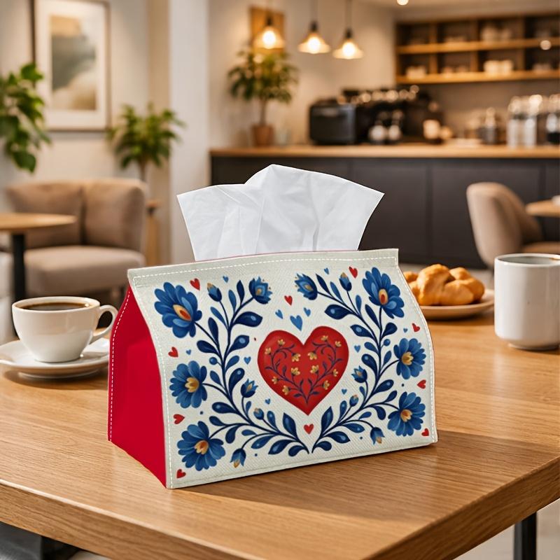 1pc Nordic Folk Art Rustic Tissue Box - Heart Floral Blossom Napkin Storage Box, Suitable for Rolls/facial Tissues/single Sheets,Two Sizes Available F