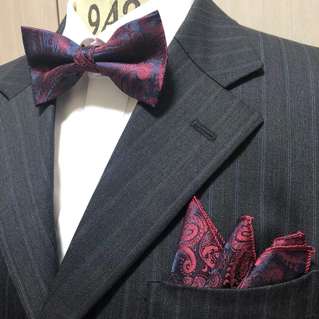 Poldeaux Paisley [Bow Tie & Pocket Square] 2-Piece Set for Men, One-Touch, CasualFormal, Red
