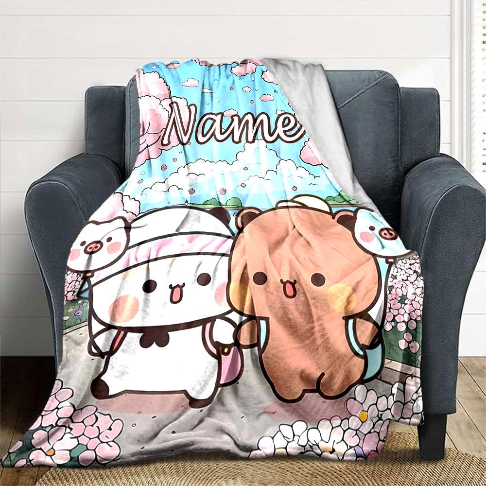 Customizable Yier BuBu Bear1 Throw Blanket – Personalized Name, All-Season Cozy Snug Blanket, Machine Washable, Personalized Blanket