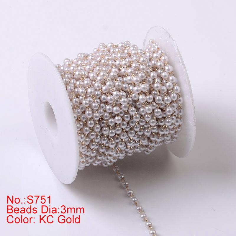 1Meter Beaded Chain Imitation Pearl Chain Copper Necklace Chain Handmade Accessories for Jewelry Making Components Crafts DIY