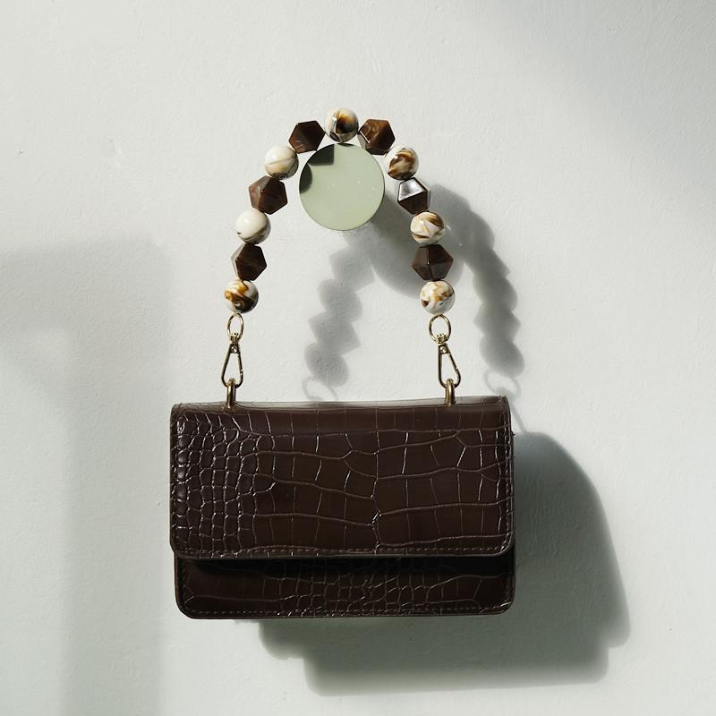 Nytt tillbehör för kvinnaväska Brun Beige Akrylhartspärlor Lyxiga handgjorda armband för kvinnor Ersättningsväska Handtagskedja