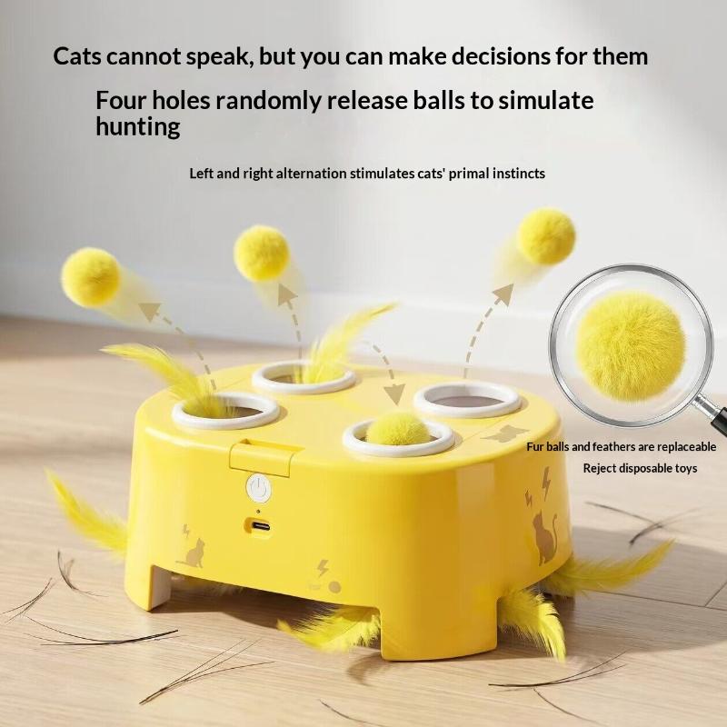 Whack Mole Automatic Spring Out Feather Pet Toy Rechargeable Interactive Toy for Cats Dogs Perfect Pet Owner Gift