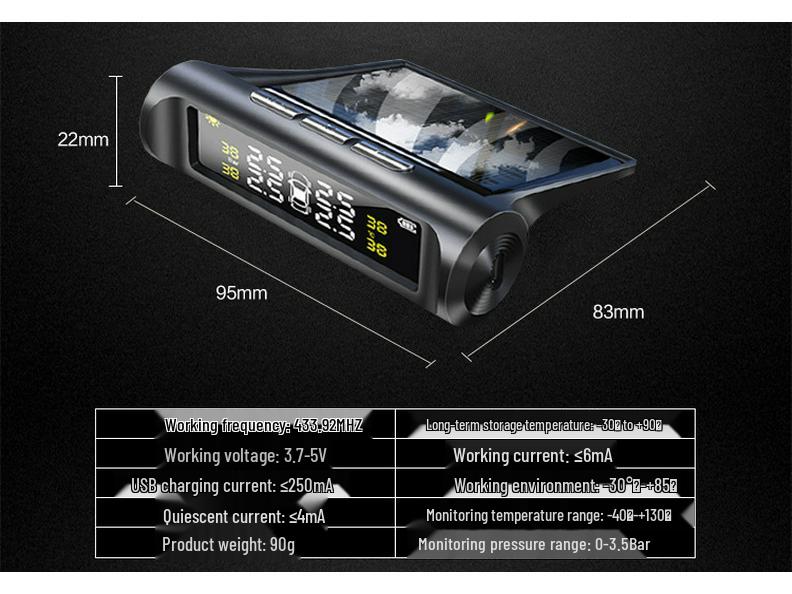 Solar Wireless Tire Pressure Monitor - Anti-Leakage, High-Precision, Universal Internal/External Detection